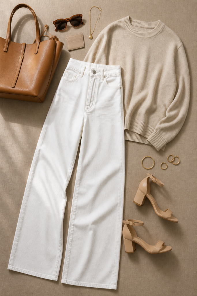 White Jeans And A Lightweight Knit