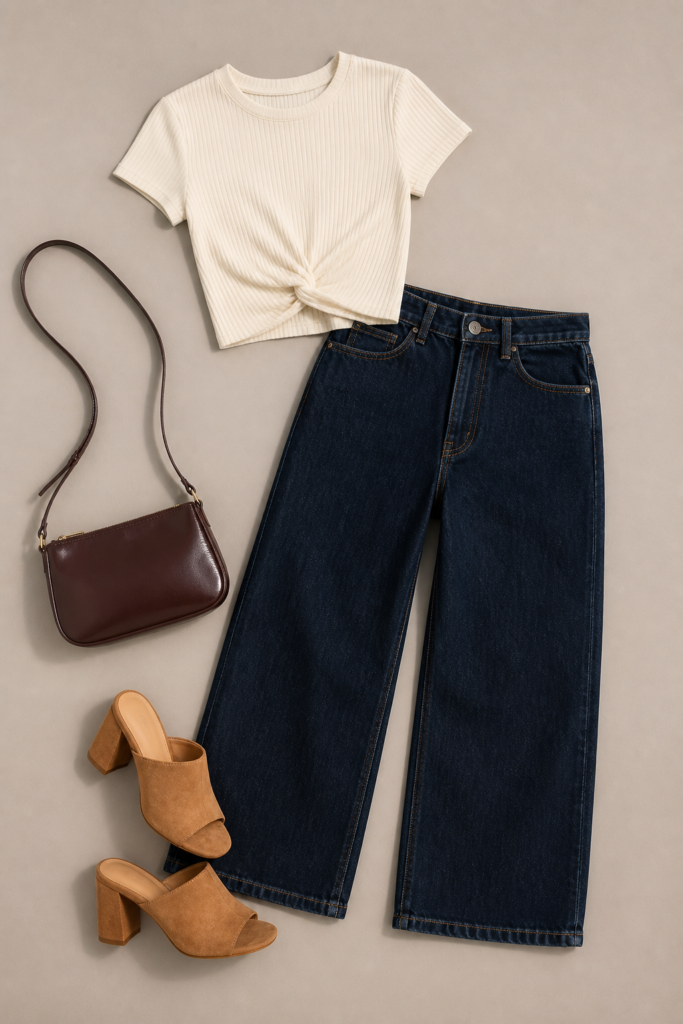 Wide Leg Jeans And A Fitted T-Shirt