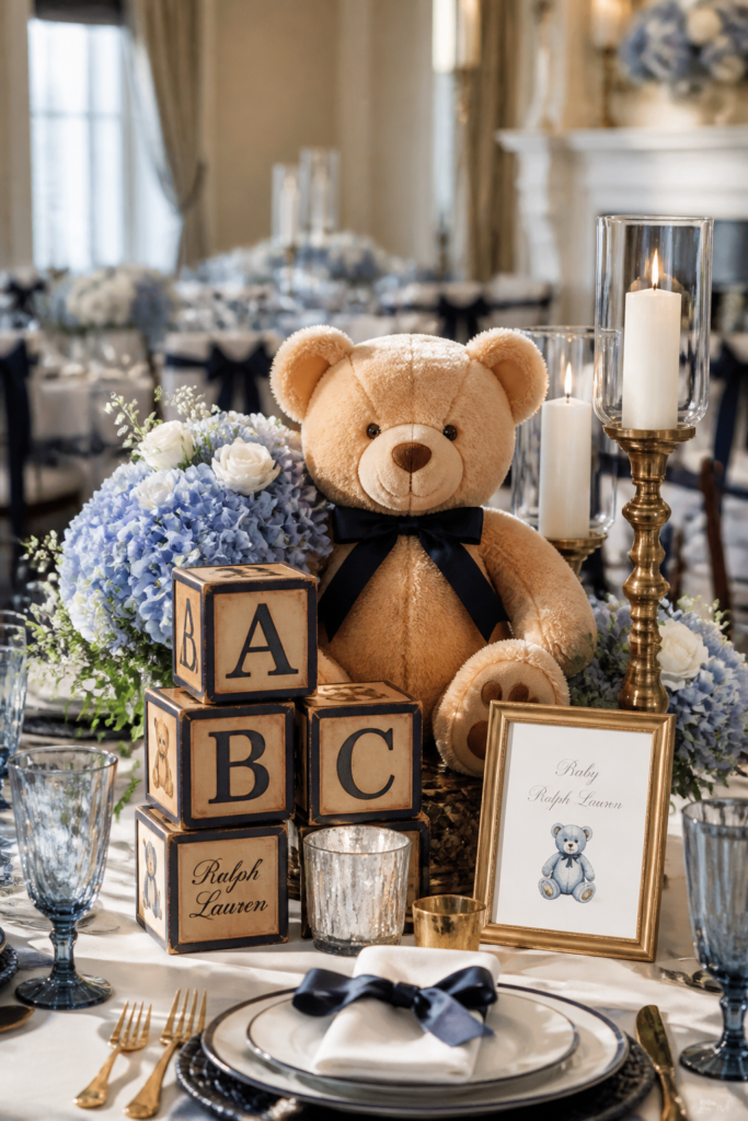 Wooden Blocks and Giant Teddy Centerpieces