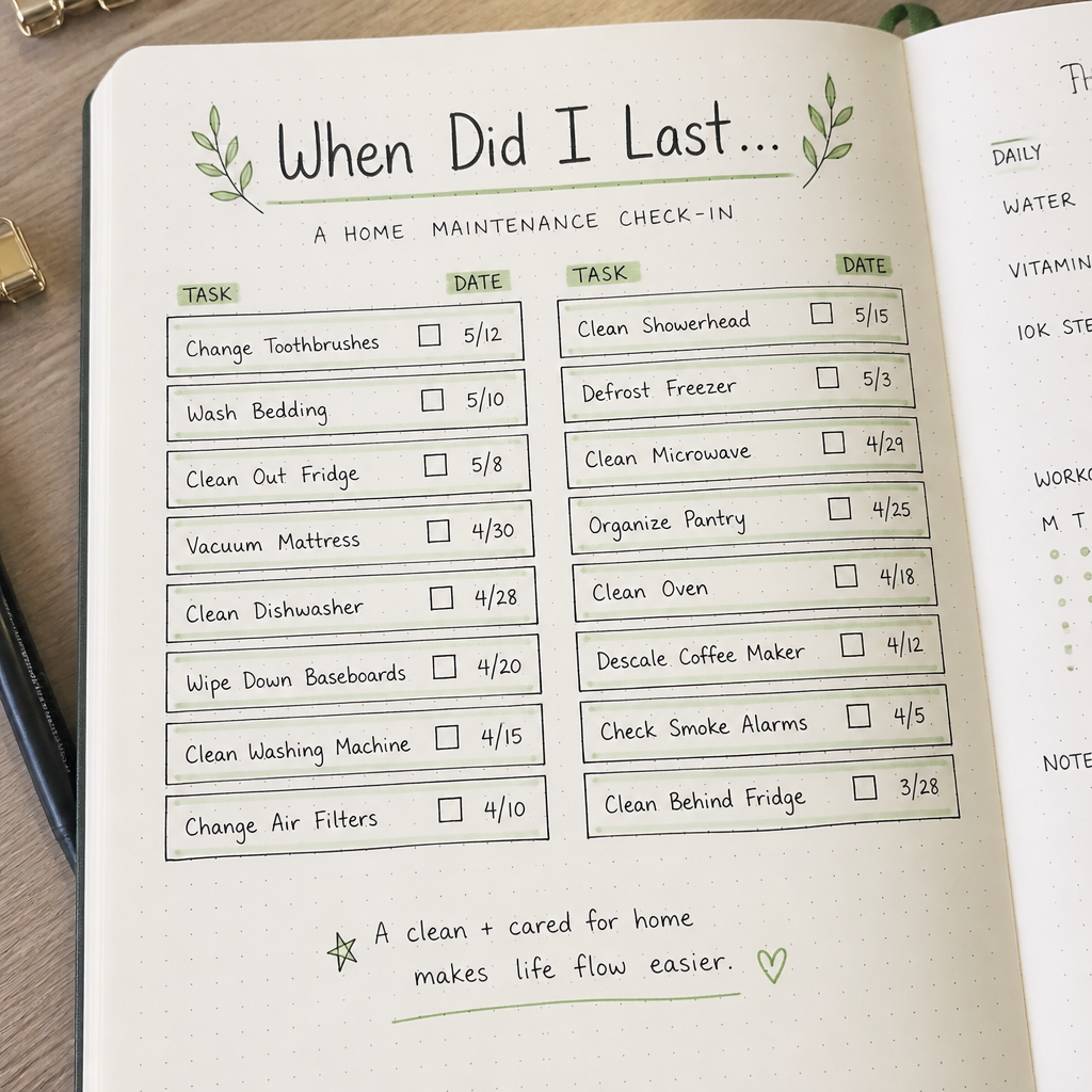 Bullet Journal Cleaning and Home Maintenance Tracker