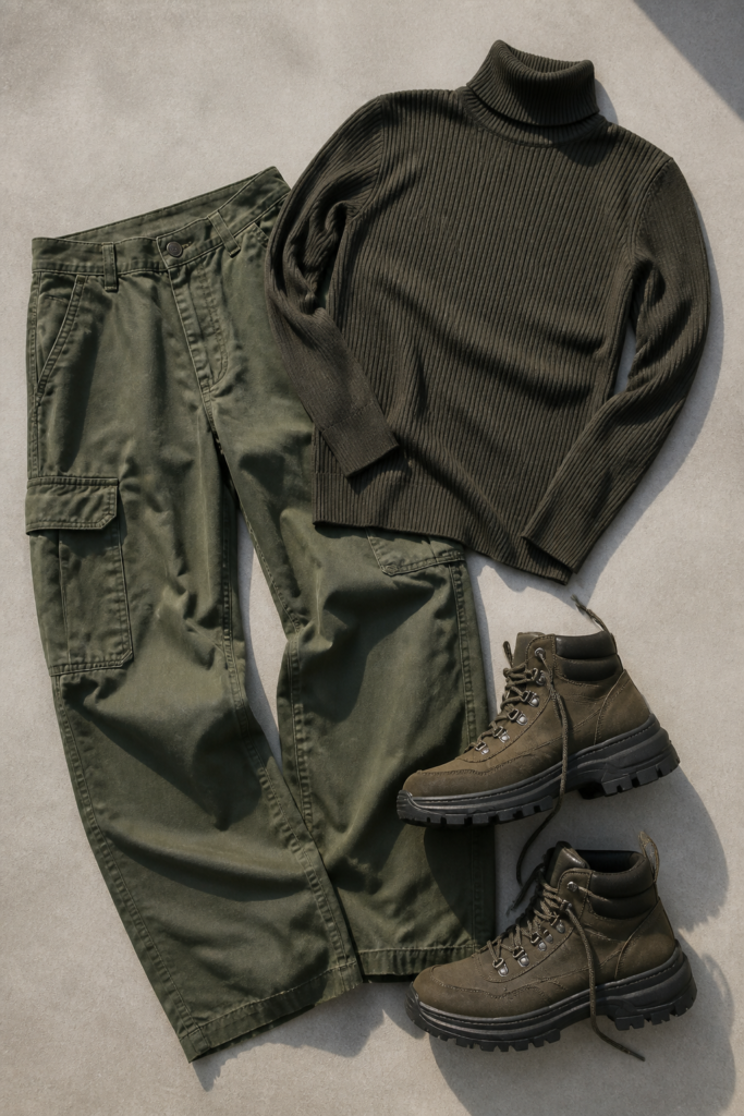 Cargo Pants and a Fitted Turtleneck