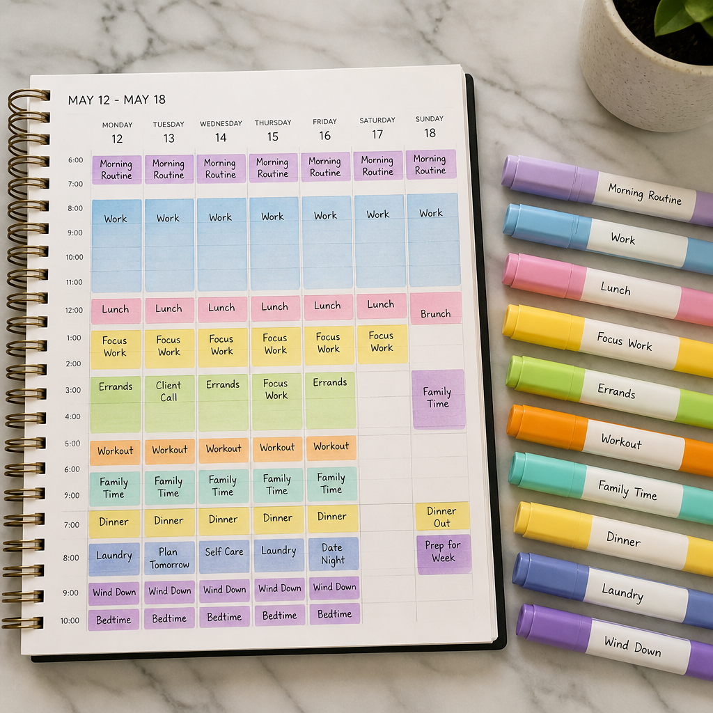 Color-Coded Day Planner Schedule