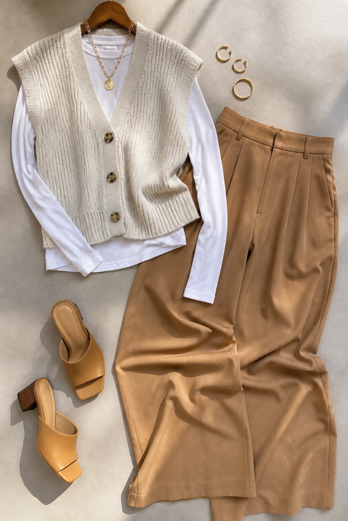 Cozy Knit Vest and Wide-Leg Trousers