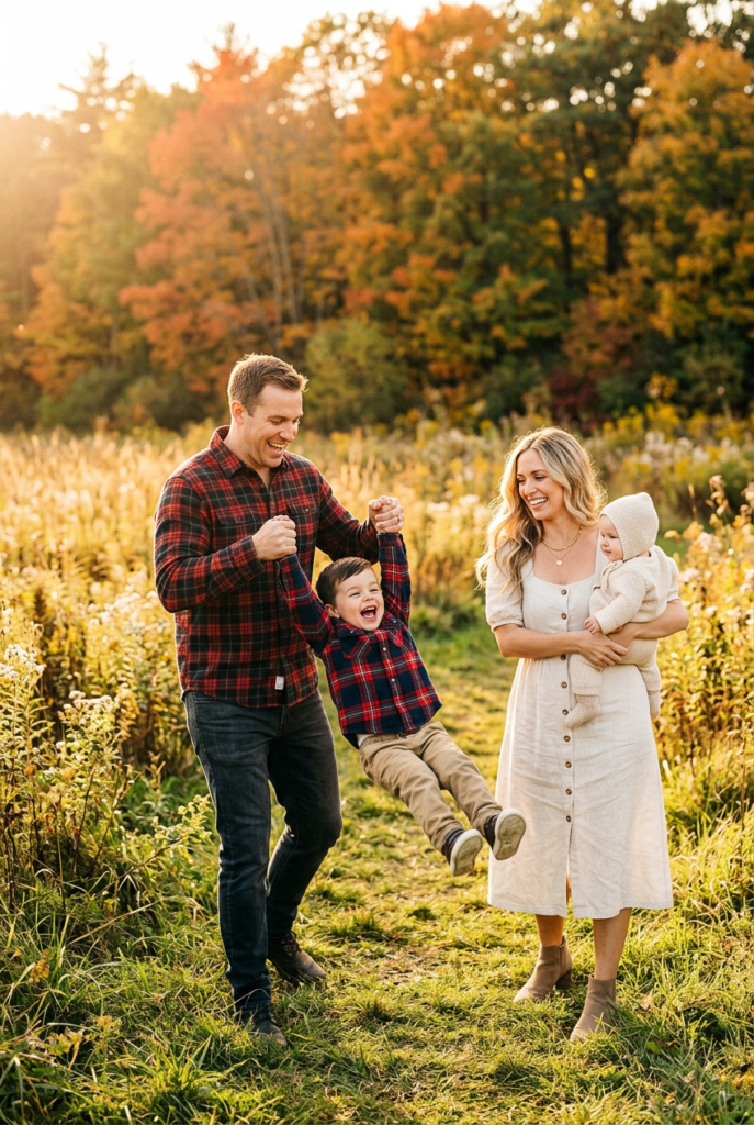 Cozy Plaid and Denim Family Outfits