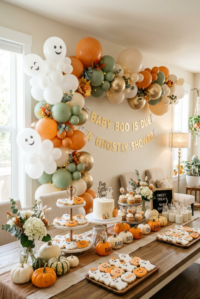 Cute and Whimsical Ghost and Pumpkin Baby Shower