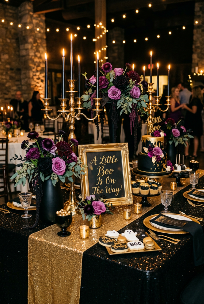 Gothic Glam Black and Gold Halloween Baby Shower