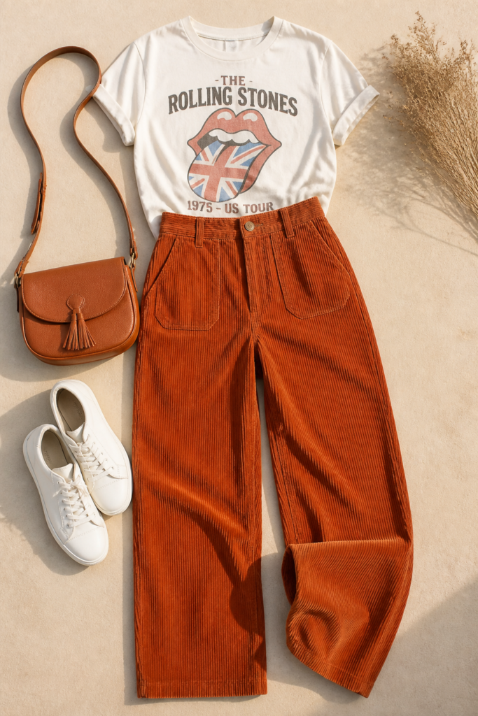 High-Waisted Corduroy Pants and a Vintage Graphic Tee