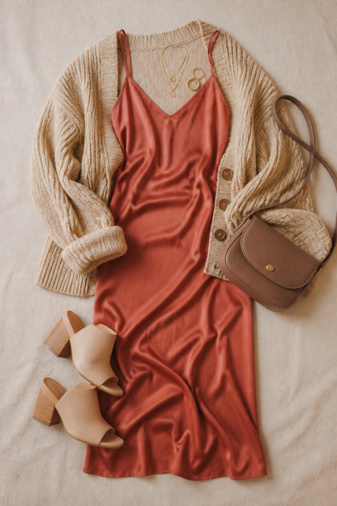 Midi Slip Dress with a Chunky Cardigan