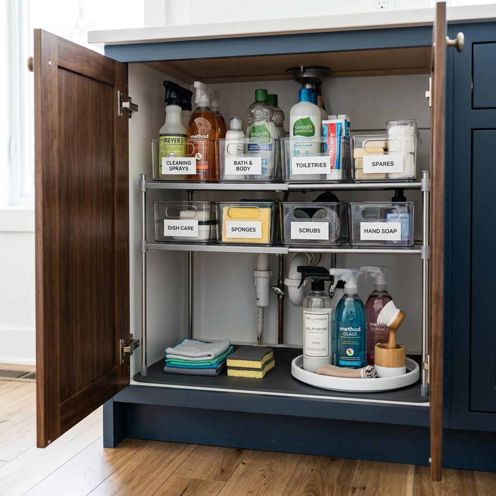 Neatly Organized Under-Sink Cabinet