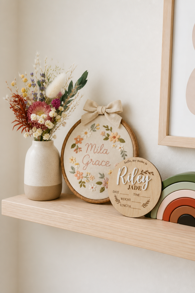 Neutral Boho Nursery Shelf Decor