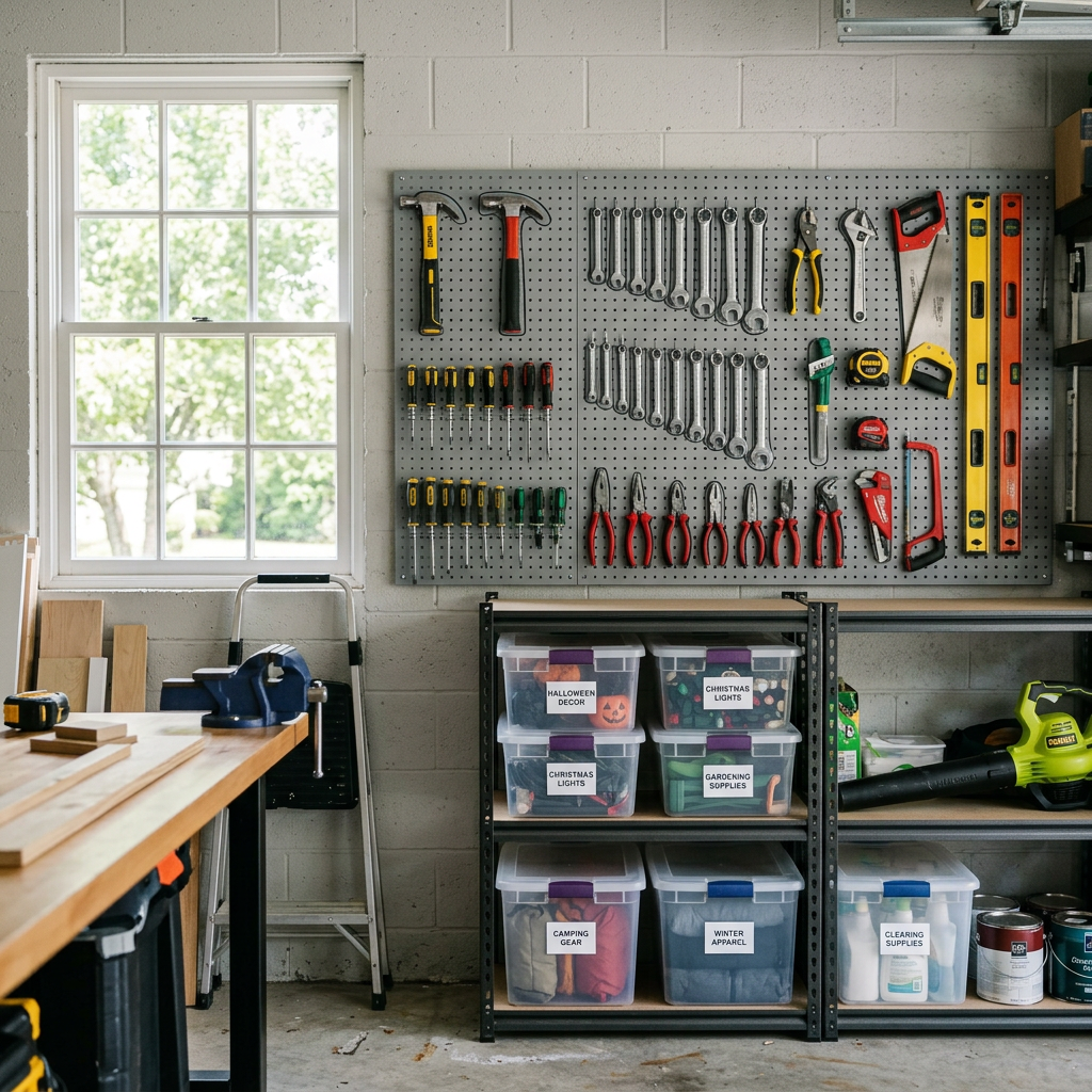 Organized Garage Wall and Tool Storage