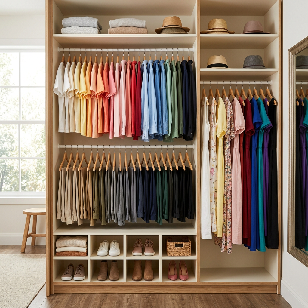 Organized Wardrobe with Color Coding