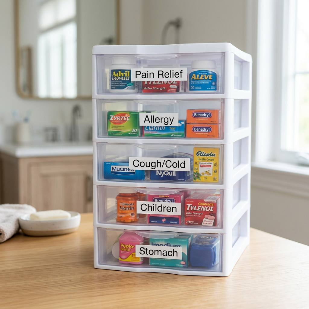 Organized and Labeled Medication Drawer