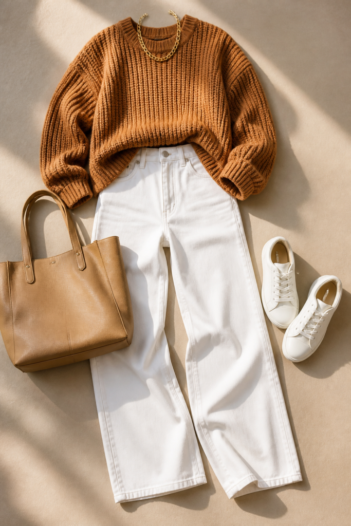 Oversized Chunky Knit Sweater and Wide-Leg Jeans
