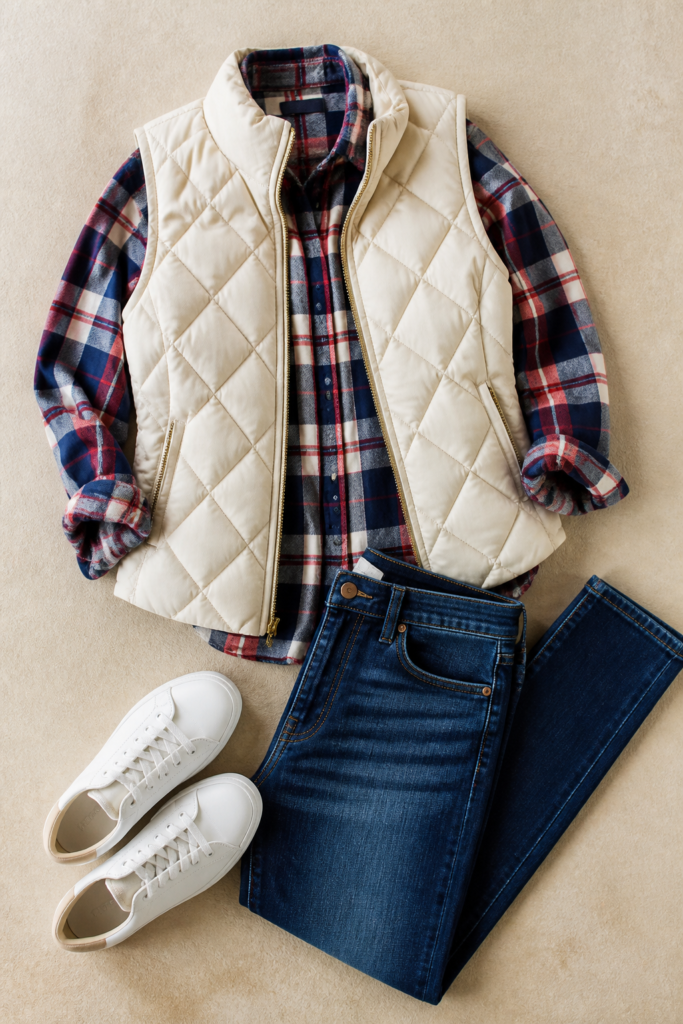 Puffer Vest and Plaid Flannel
