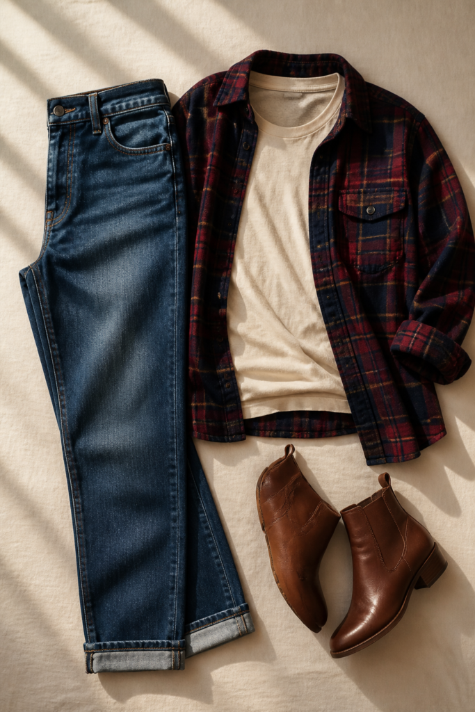 Straight Leg Jeans, a Cozy Flannel, and Ankle Boots