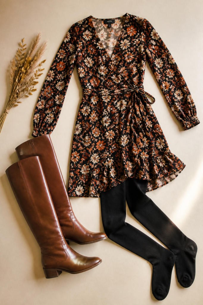 Wrap Dress and Knee-High Boots