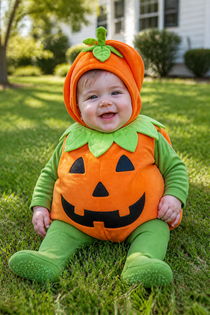 Baby Pumpkin Costume in a Pumpkin Patch