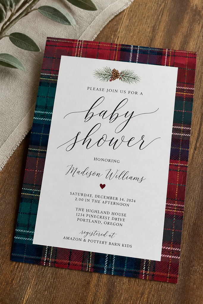Classic Plaid and Script Invitation
